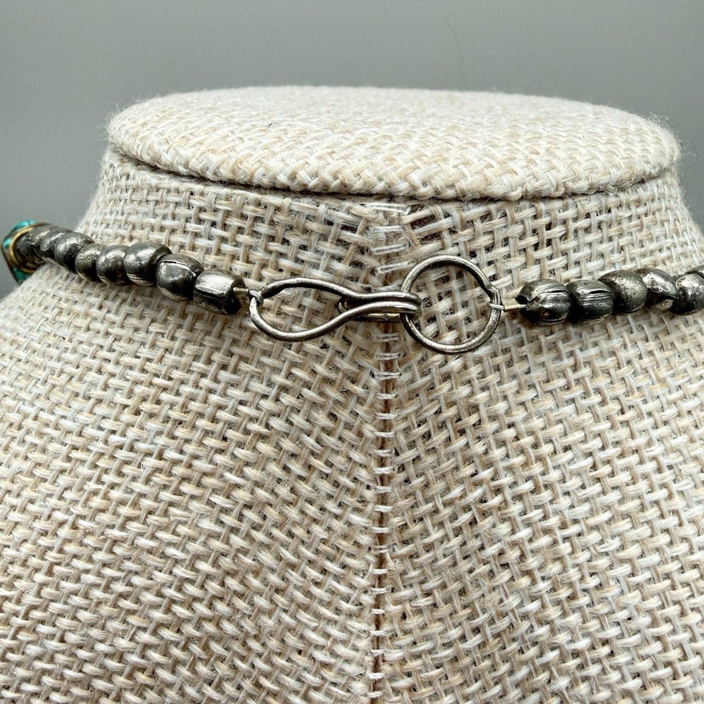Tibetan Inlay Dome Pendant Necklace Boho Mixed Glass/Semi Precious Beads & Stone - Picture 6 of 16